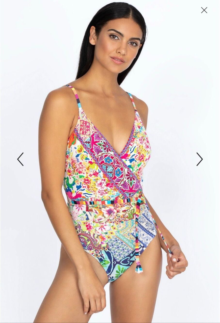 Johnny Was Locita Wrap One Piece Swimsuit Floral Patchwork Boho Resort XXL